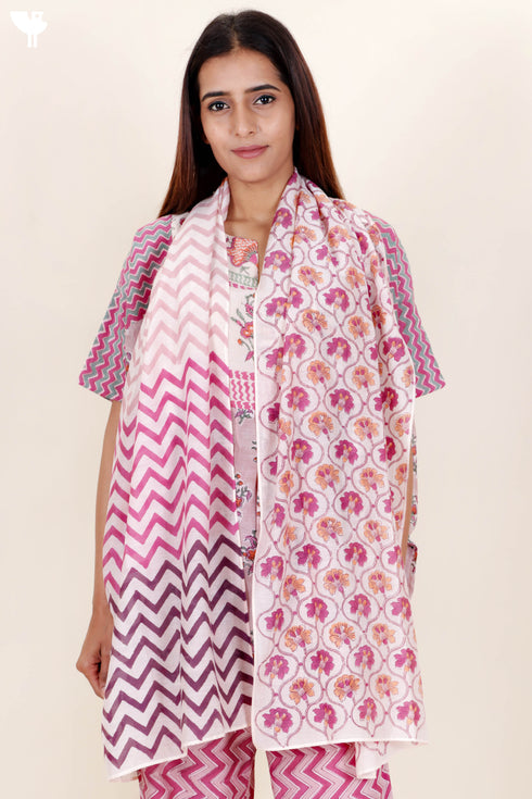 Cotton Silk Stole In Block Print